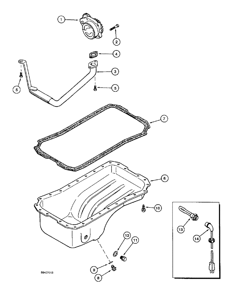 Схема запчастей Case 550E - (2-14) - OIL PUMP AND OIL PAN, 4-390 ENGINE, 4T-390 ENGINE (02) - ENGINE