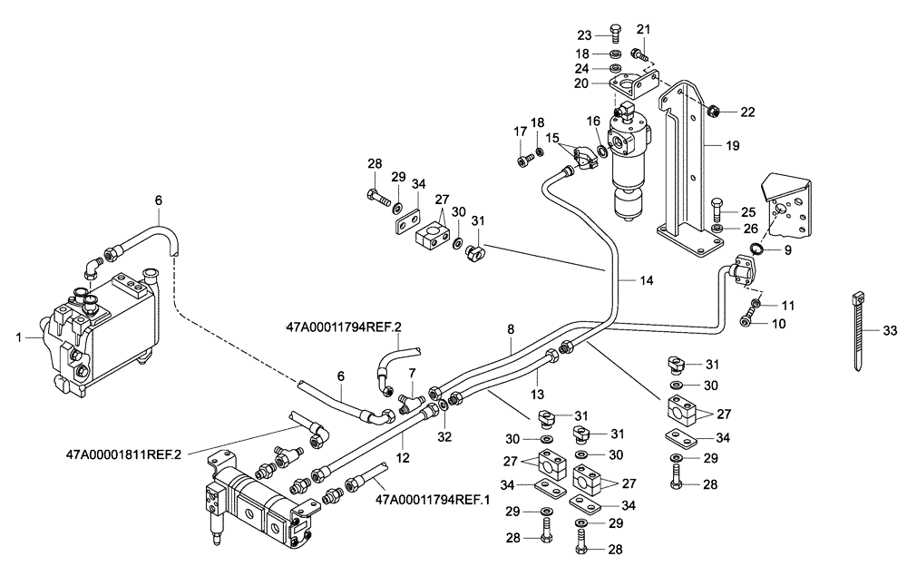 Схема запчастей Case 340 - (47A01021812[001]) - HYDAULIC BRAKE CIRCUIT - COOLING LINES (87550264) (09) - Implement / Hydraulics / Frame / Brakes