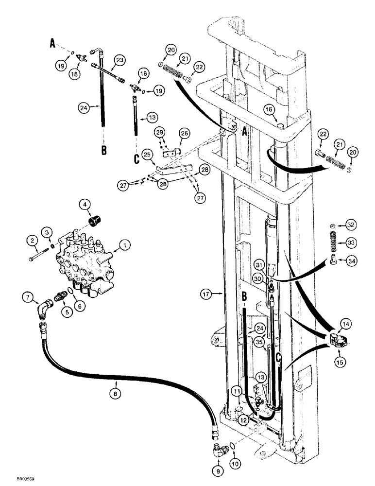 Схема запчастей Case 585E - (8-16) - 21 FOOT FREE LIFT MAST LIFT CYLINDER HYDRAULIC CIRCUIT (08) - HYDRAULICS