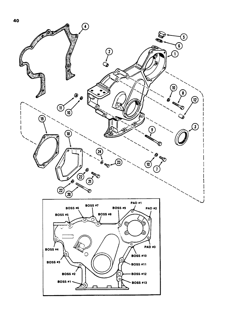 Схема запчастей Case 855C - (040) - TIMING GEAR COVER, 336BD AND 336BDT DIESEL ENGINES (01) - ENGINE