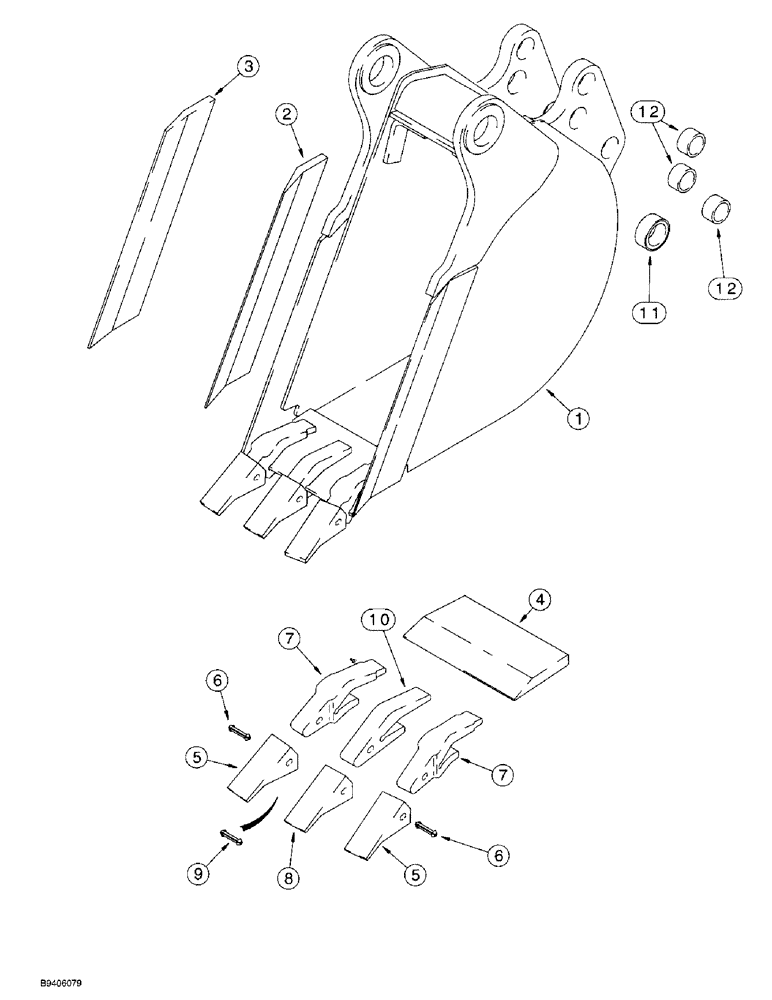 Схема запчастей Case 580L - (9-048) - UNIVERSAL BACKHOE BUCKET, 305 MM (12 INCH) WIDE TRENCHING BUCKET AND TEETH - HEAVY DUTY (09) - CHASSIS/ATTACHMENTS
