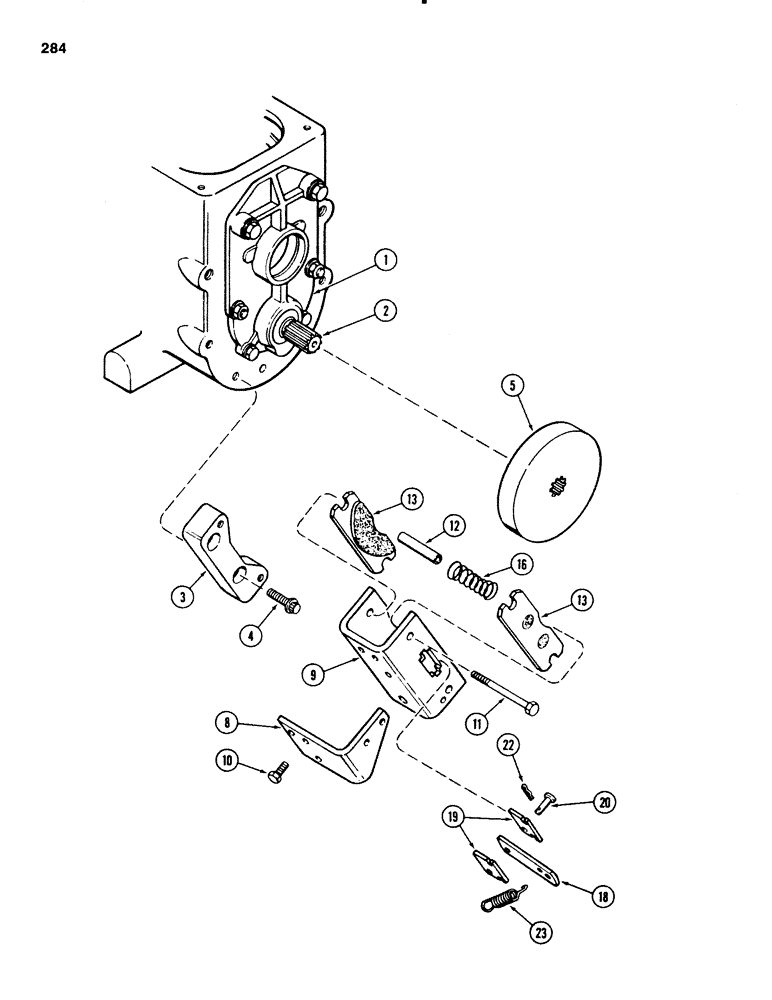 Схема запчастей Case 580E - (284) - TRANSAXLE PARK BRAKE, TWO WHEEL DRIVE, TRANSMISSION SERIAL NO 16270319 AND AFTER (06) - POWER TRAIN