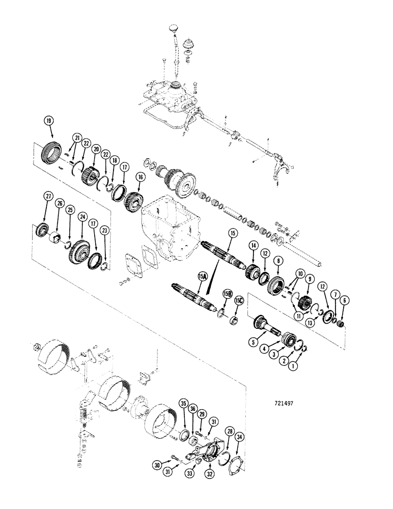 Схема запчастей Case 680CK - (082) - TRANSMISSION, MAIN SHAFT AND GEARS (21) - TRANSMISSION