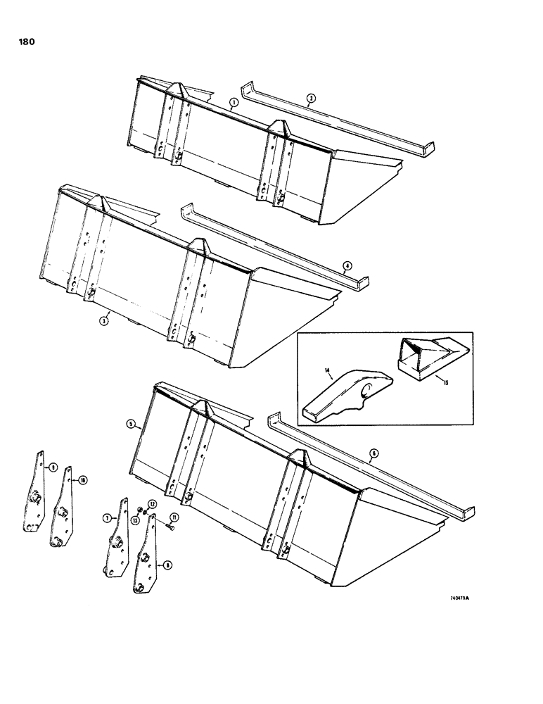 Схема запчастей Case 1830 - (180) - BUCKETS, DIRT BUCKETS (82) - FRONT LOADER & BUCKET