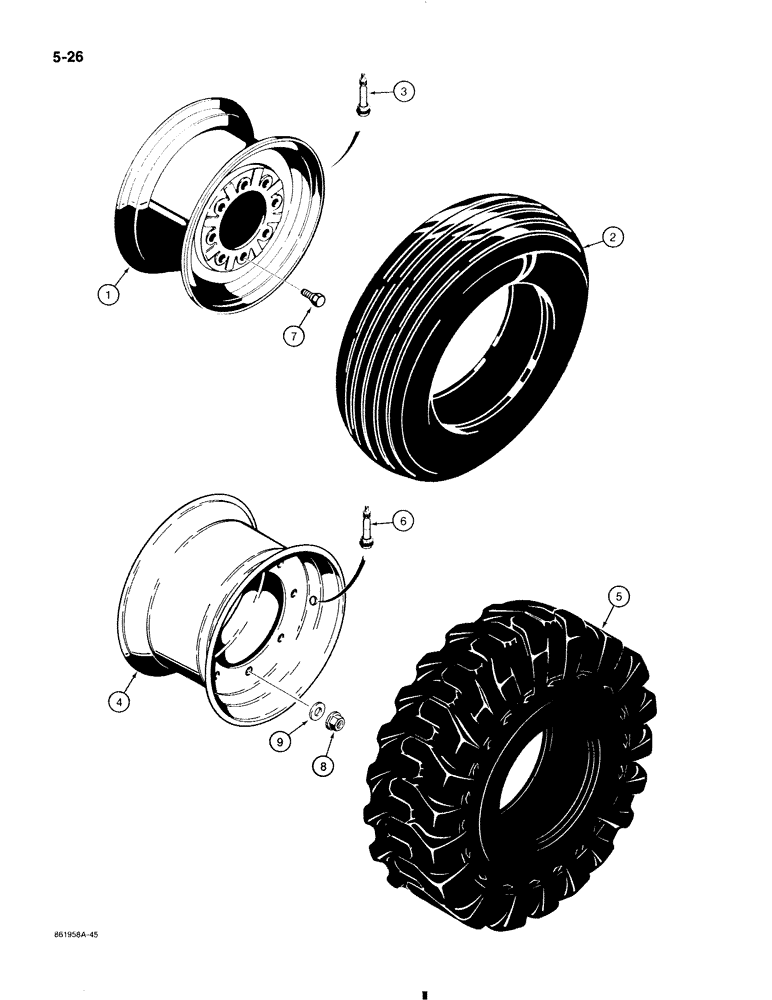 Схема запчастей Case 580K - (5-026) - FRONT WHEELS AND TIRES (05) - STEERING