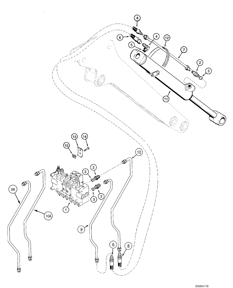 Схема запчастей Case 1845C - (08-57) - HYDRAULIC SYSTEM - BACKHOE BUCKET CYLINDER (NORTH AMERICA), D125 (08) - HYDRAULICS