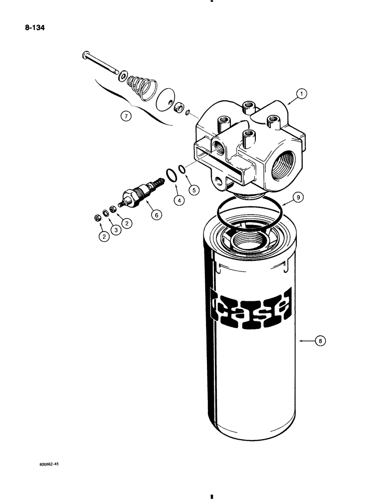 Схема запчастей Case 580K - (8-134) - HYDRAULIC OIL FILTER (08) - HYDRAULICS