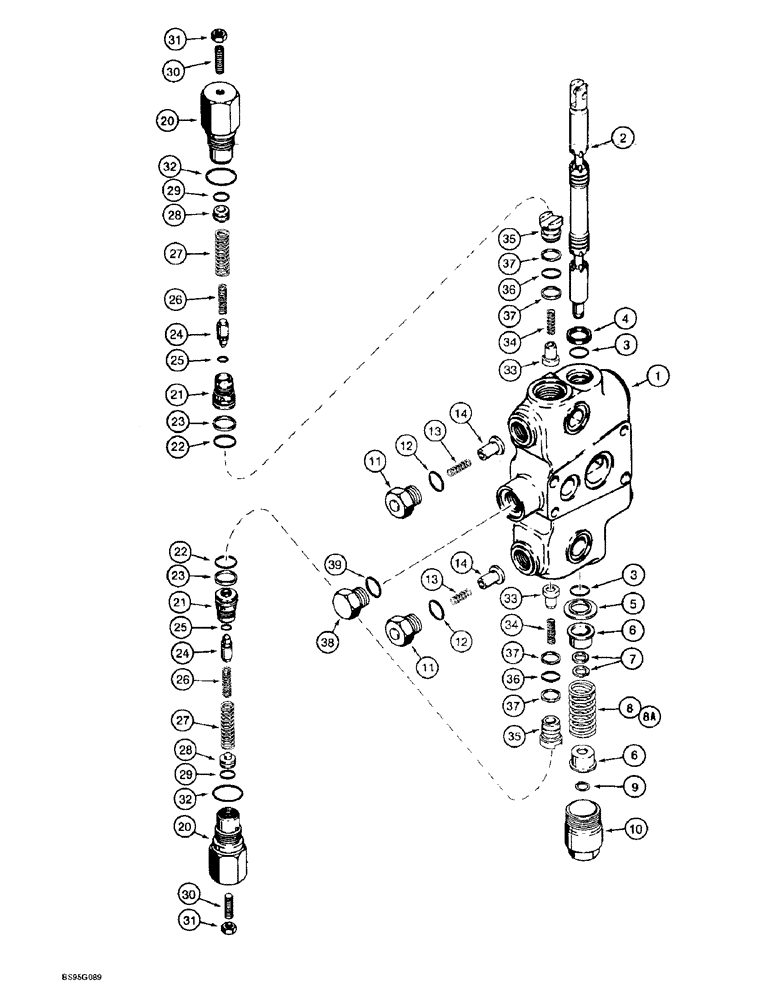 Схема запчастей Case 580L - (8-095A) - BACKHOE CONTROL VALVE, SWING SECTIONS (08) - HYDRAULICS