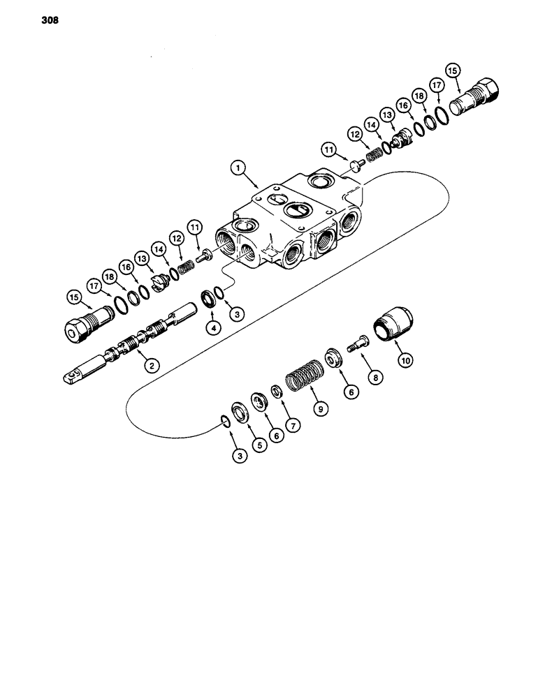 Схема запчастей Case 480D - (308) - CASE LOADER CONTROL VALVE - TWO SPOOL, BUCKET SECTION (35) - HYDRAULIC SYSTEMS