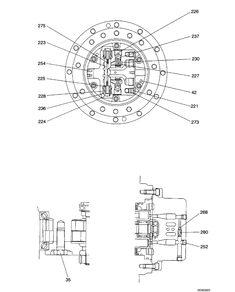 Схема запчастей Case CX47 - (06-04[00]) - MOTOR - TRACK DRIVE UPPER SECTION (06) - POWER TRAIN