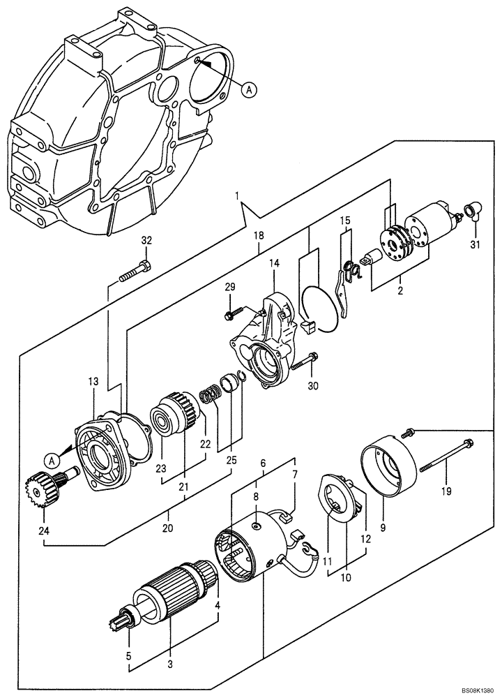 Схема запчастей Case CX50B - (08-015) - STARTING MOTOR ENGINE COMPONENTS