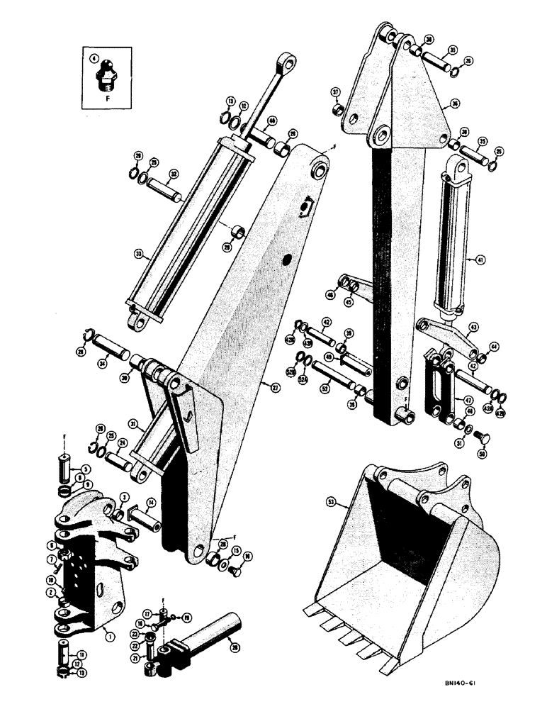 Схема запчастей Case 420B - (158) - TOWER, BOOM, DIPPER ARM, AND BUCKET (14) - DIPPERSTICKS