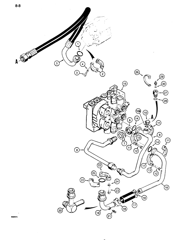 Схема запчастей Case 850D - (8-008) - EQUIPMENT HYDRAULIC CIRCUIT, PUMP TO CONTROL VALVE AND RESERVOIR (08) - HYDRAULICS