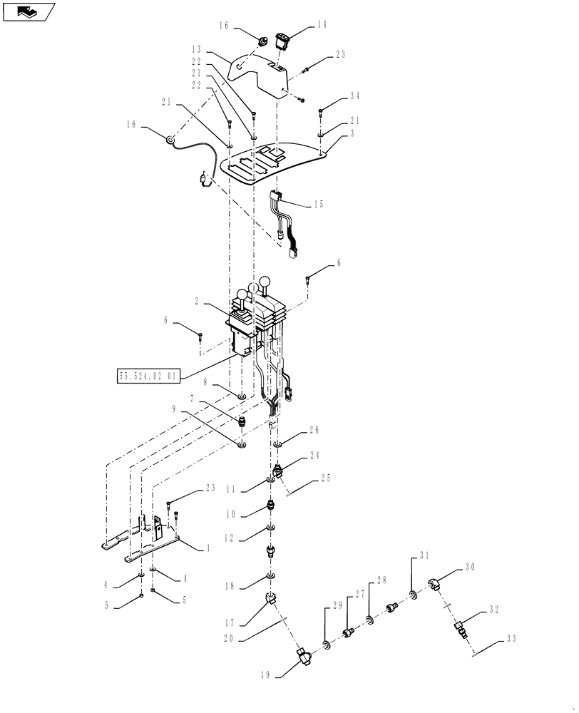 Схема запчастей Case 721F - (55.415.AQ[02]) - THREE LEVER CONTROL INSTALLATION, LOADER CONTROL (55) - ELECTRICAL SYSTEMS