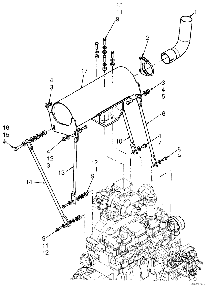 Схема запчастей Case 410 - (10.254.AC) - EXHAUST SYSTEM (02) - ENGINE