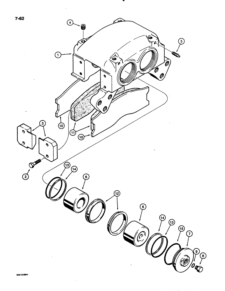 Схема запчастей Case 621 - (7-62) - BRAKE CALIPER, P.I.N. JAK0020901 AND AFTER (07) - BRAKES