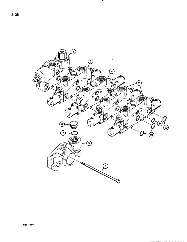 Схема запчастей Case 621 - (8-28) - LOADER CONTROL VALVE, FOUR SPOOL (08) - HYDRAULICS