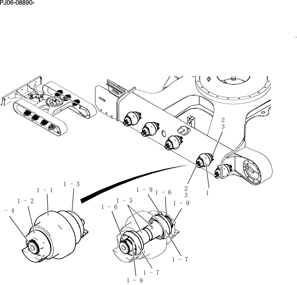 Схема запчастей Case CX50B - (366-01[1]) - ROLLER ASSEMBLY, TRACK (48) - TRACKS & TRACK SUSPENSION