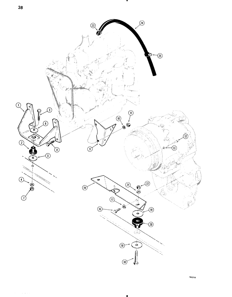 Схема запчастей Case W11 - (038) - ENGINE AND TRANSMISSION MOUNTING (02) - ENGINE