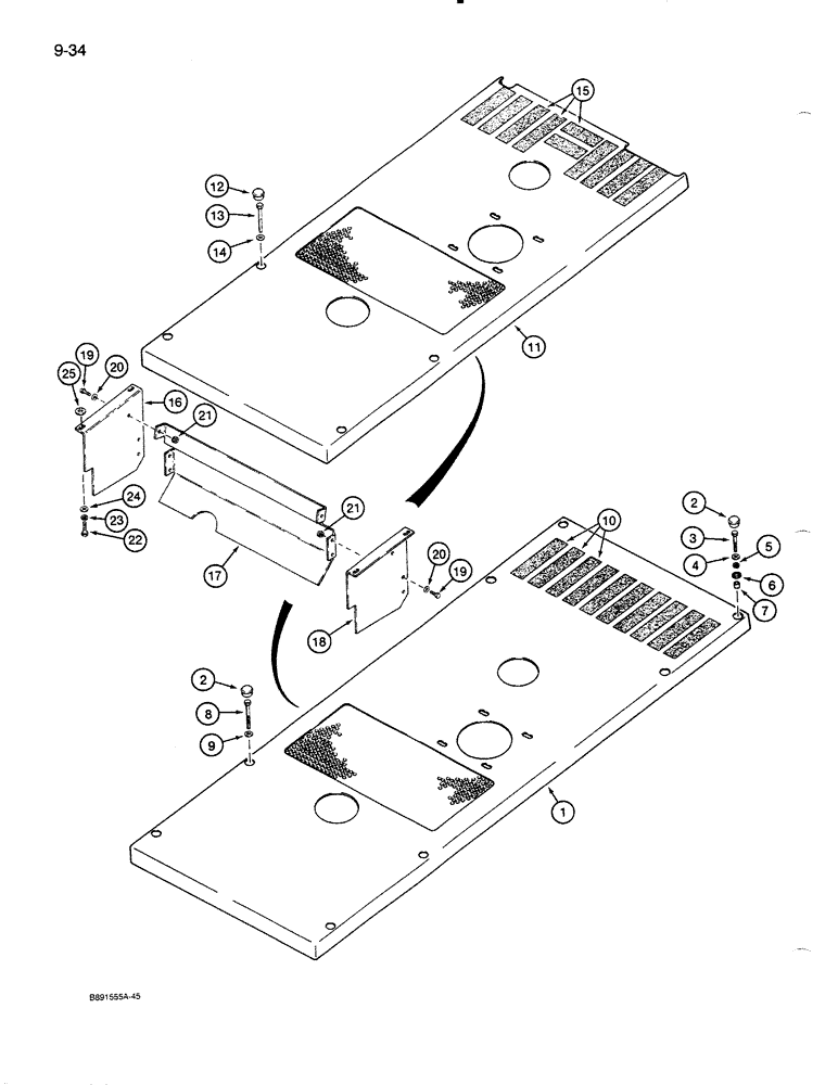 Схема запчастей Case 821 - (9-034) - HOOD, MODELS WITHOUT AIR CONDITIONING (09) - CHASSIS/ATTACHMENTS