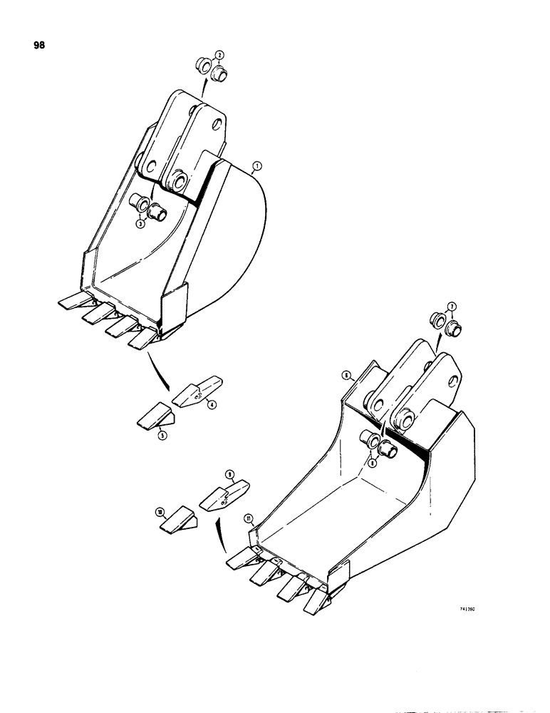 Схема запчастей Case D100 - (8-098) - BACKHOE BUCKETS, STANDARD BUCKETS 