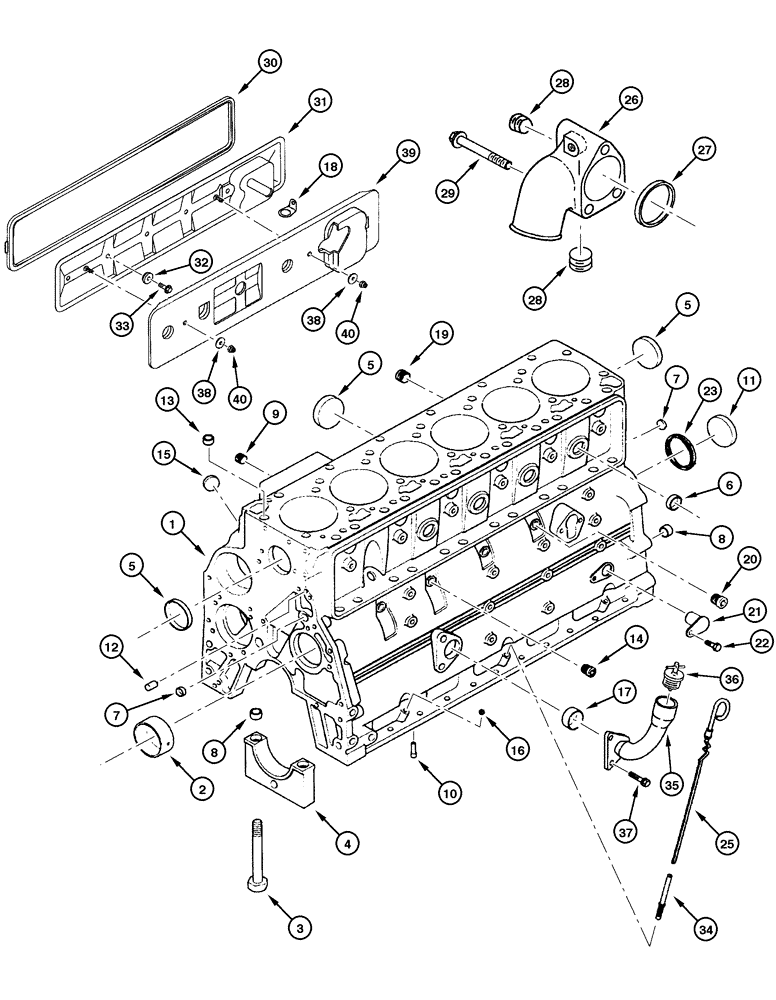 Схема запчастей Case 845 - (02-42[01]) - CYLINDER BLOCK (02) - ENGINE