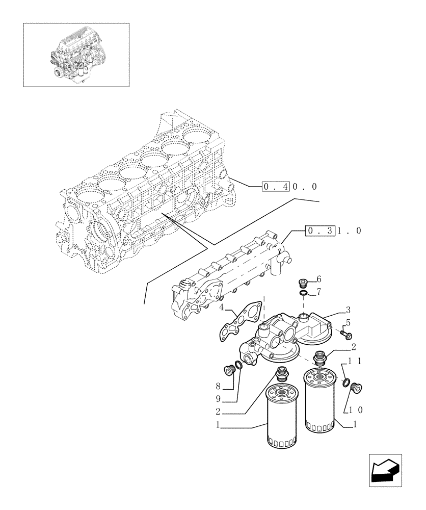 Схема запчастей Case F3AE0684D B005 - (0.30.2[01]) - FILTER ENGINE OIL (504091888 - 504069738) 