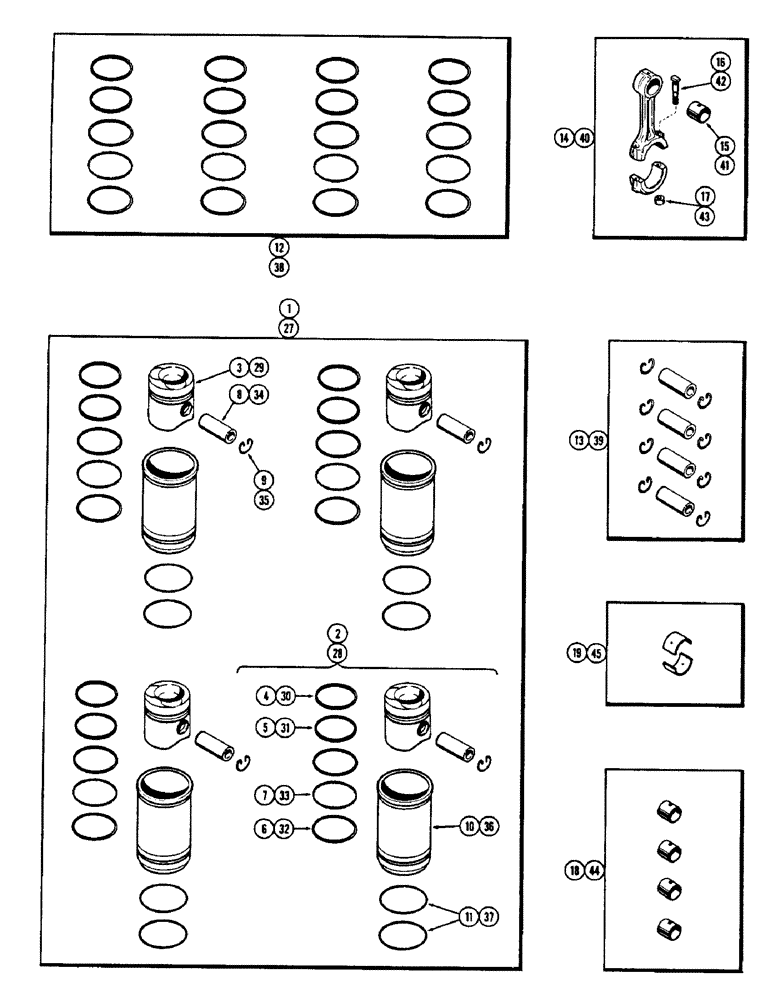 Схема запчастей Case W5A - (036) - PISTON ASSY & CONNECTING RODS, (188) DIESL ENGINE FOR WIDE FLANGED SLEEVES (02) - ENGINE