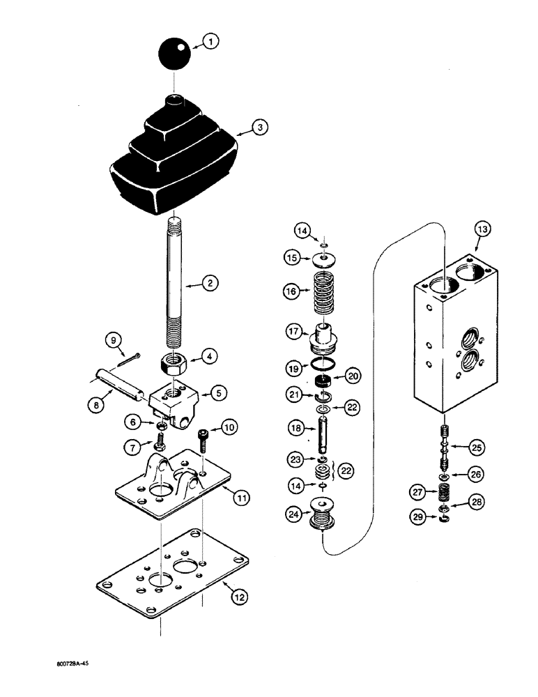 Схема запчастей Case W36 - (8-448) - L101873 SINGLE LEVER REMOTE CONTROL VALVE (08) - HYDRAULICS