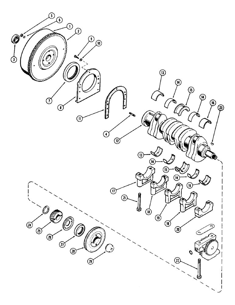 Схема запчастей Case 310G - (014) - CRANKSHAFT AND FLYWHEEL, (188) DIESEL ENGINE (01) - ENGINE