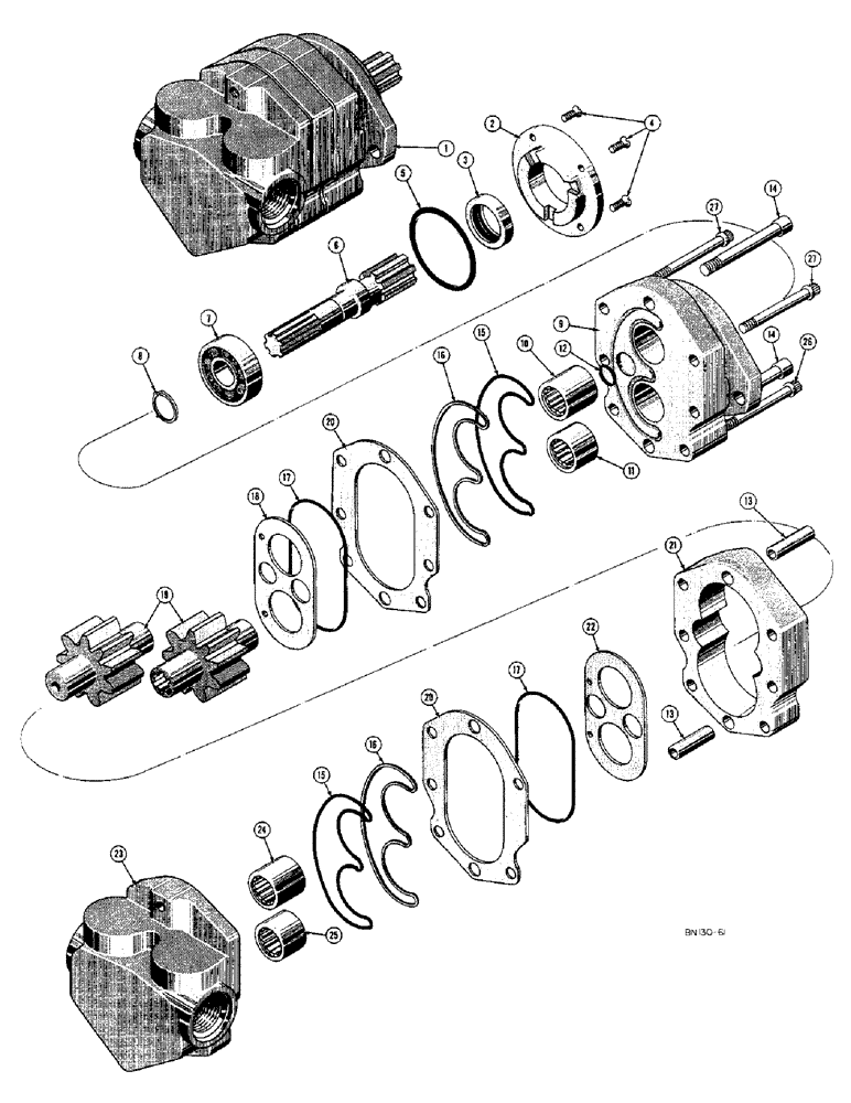 Схема запчастей Case 22 - (24) - D27925 HYDRAULIC PUMP (16 G.P.M.), FOR LOADER-BACKHOE UNITS 