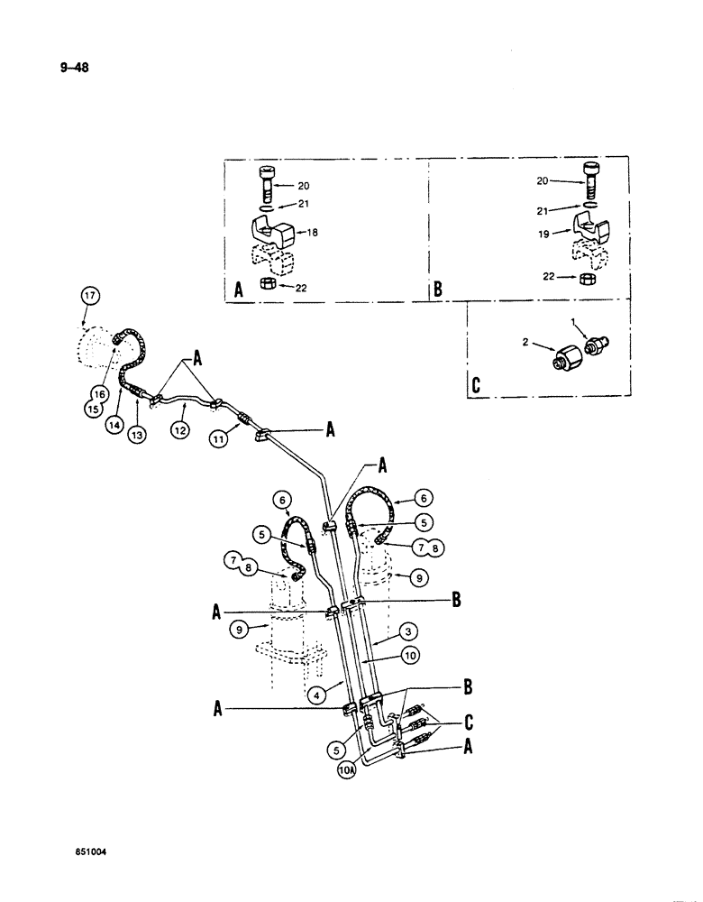 Схема запчастей Case 125B - (9-048) - BOOM LUBRICATION LINES, P.I.N. 74251 THROUGH 74844 (09) - CHASSIS