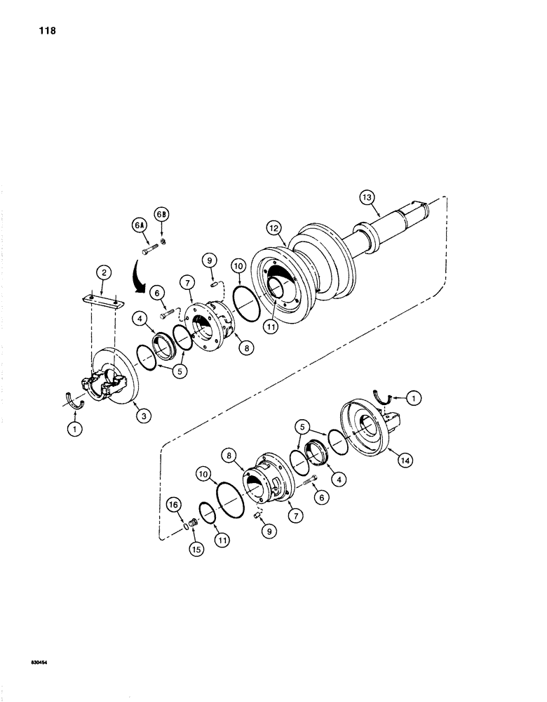 Схема запчастей Case 1280 - (118) - SINGLE FLANGE TRACK ROLLER, TYPE B (04) - UNDERCARRIAGE