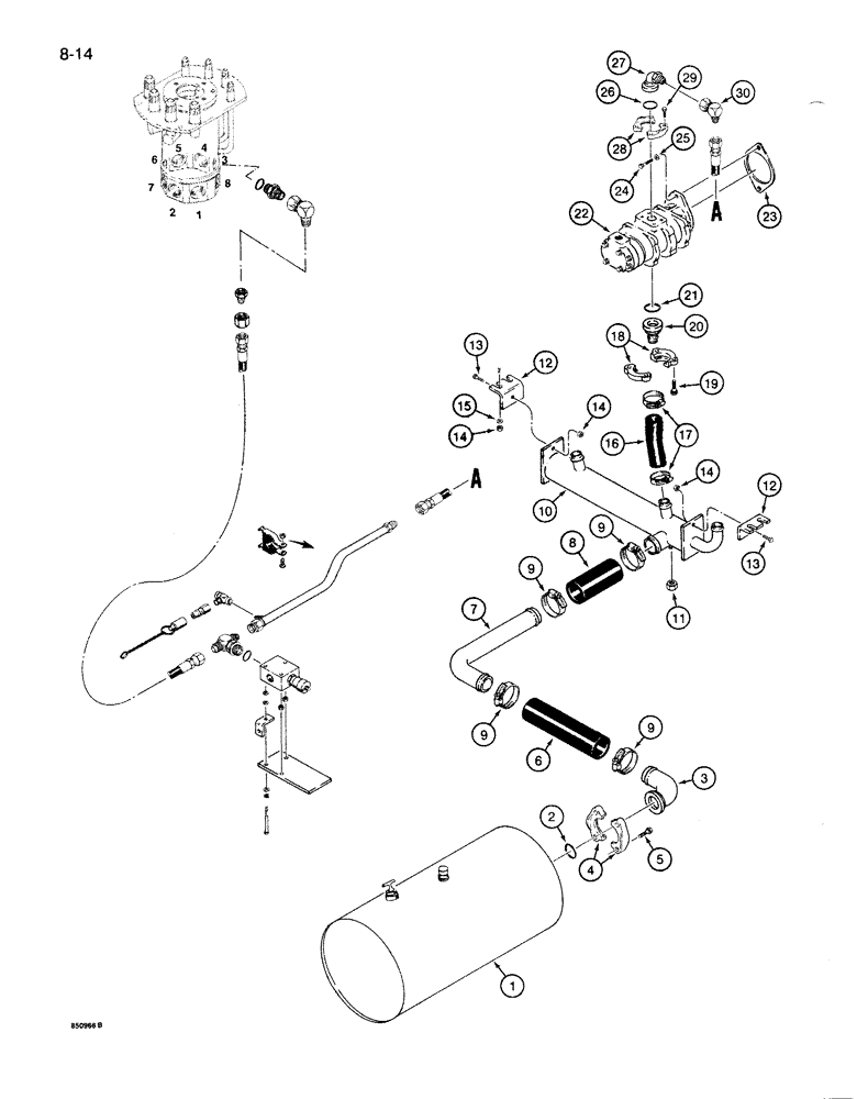 Схема запчастей Case 1086B - (8-014) - TANDEM GEAR HYDRAULIC PUMP, SUCTION AND PRESSURE CIRCUIT (08) - HYDRAULICS