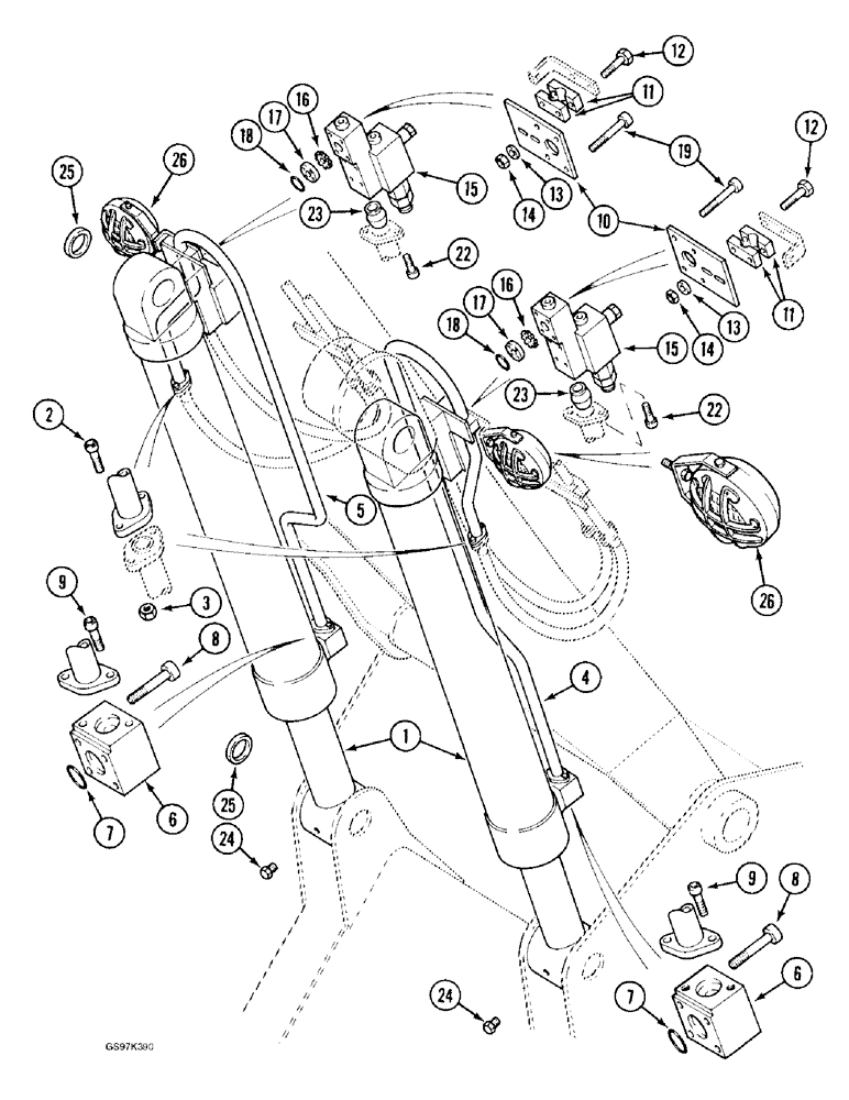 Схема запчастей Case 170C - (8-080) - BOOM CYLINDER CIRCUIT, TUBES AT CYLINDER, UNITS WITH CRANING VALVE (08) - HYDRAULICS