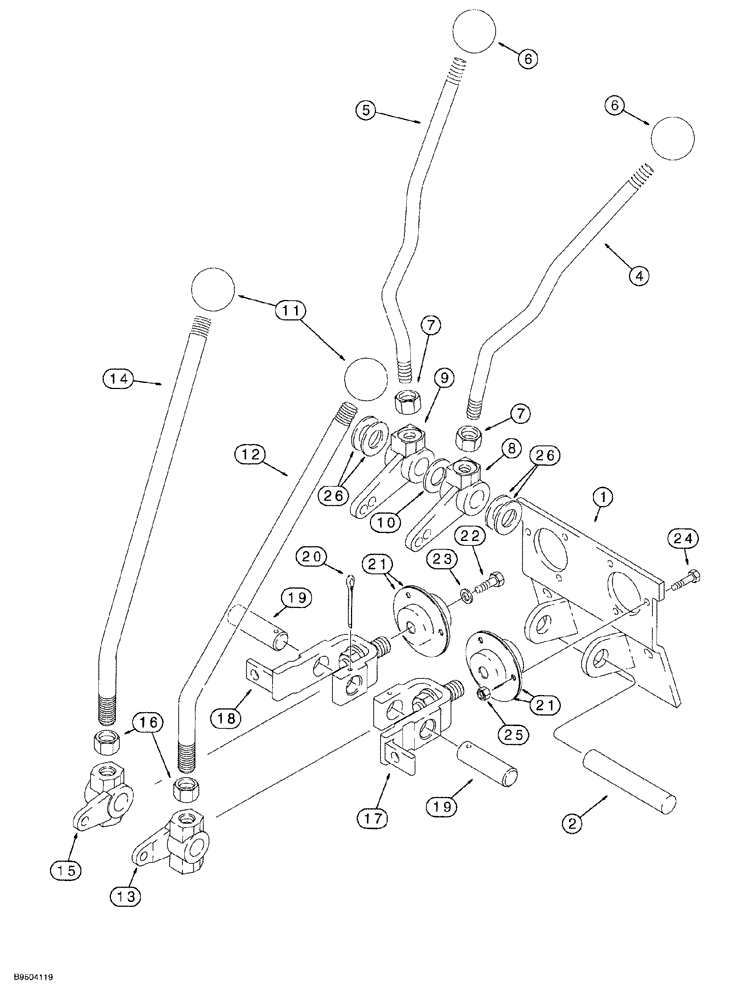 Схема запчастей Case 580SL - (9-034) - BACKHOE CONTROLS WITH HAND SWING, UPPER CONTROL LEVERS WITH NON EXTENDABLE DIPPER (09) - CHASSIS/ATTACHMENTS