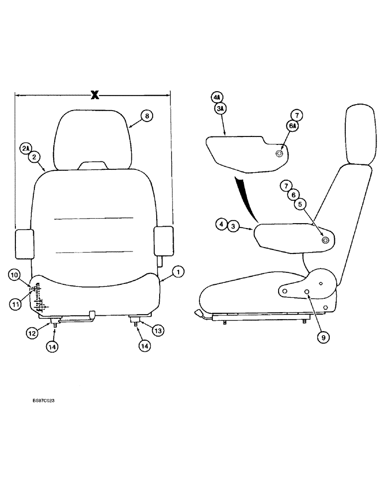 Схема запчастей Case 9030B - (9-046) - 159525A1 AND 165553A1 OPERATORS SEATS, WITHOUT CASE LOGO ON BACK CUSHION (09) - CHASSIS