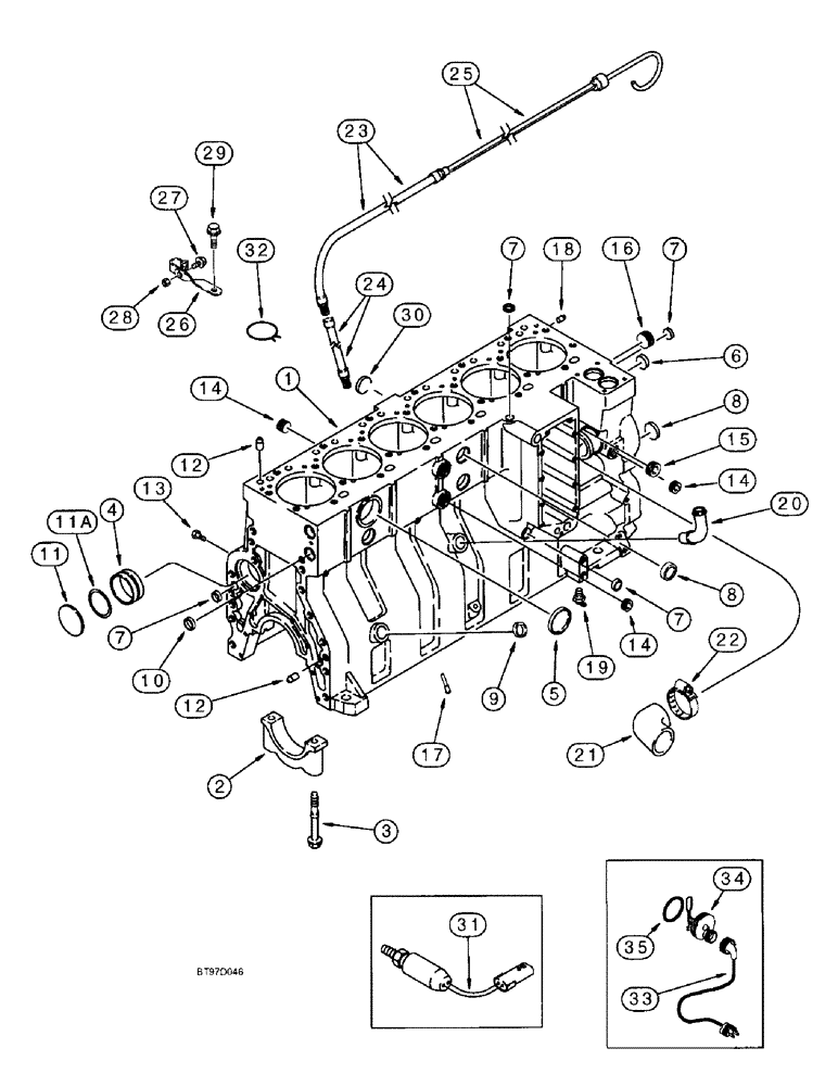 Схема запчастей Case 9040B - (2-72) - CYLINDER BLOCK, 6T-830 EMISSIONS CERTIFIED ENGINE, P.I.N. DAC04#2001 AND AFTER (02) - ENGINE