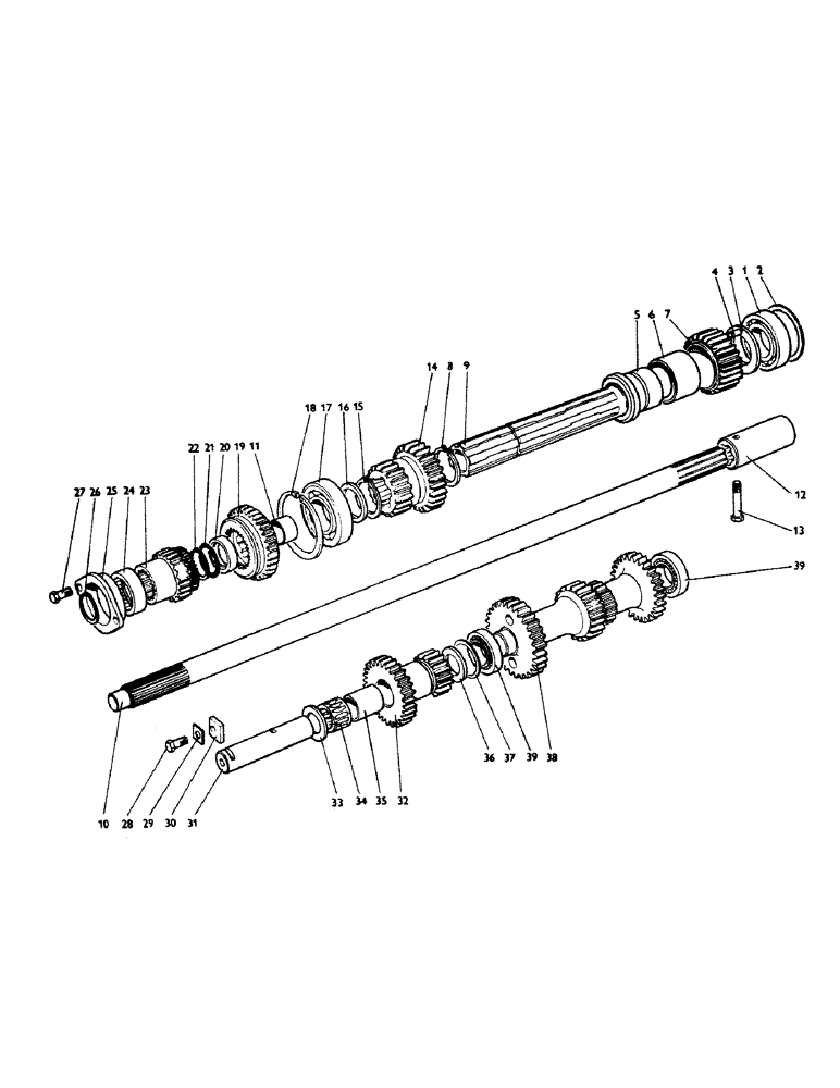 Схема запчастей Case 380CK - (028[1]) - DRIVE SHAFT AND IDLER SHAFTS 