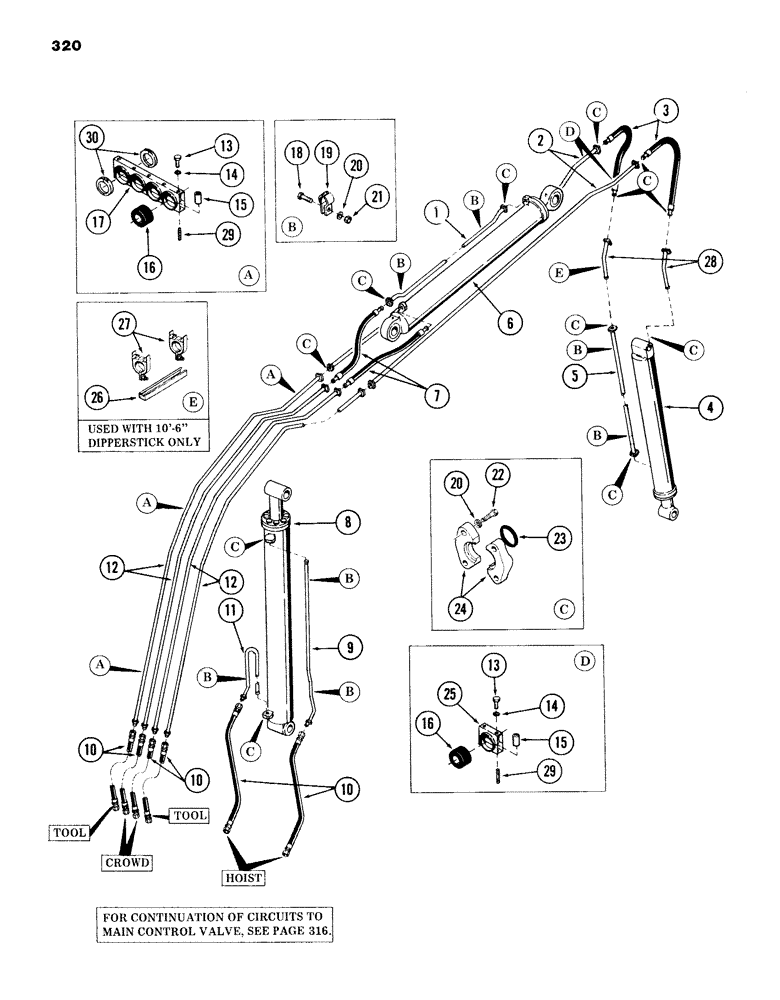 Схема запчастей Case 980B - (320) - BOOM AND DIPPERSTICK TUBING, (USED ON UNITS PRIOR TO PIN 6204051) (07) - HYDRAULIC SYSTEM