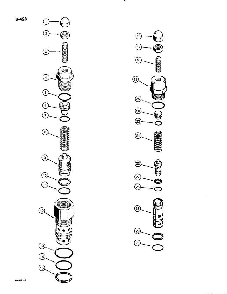 Схема запчастей Case 1455B - (8-428) - CIRCUIT RELIEF VALVE, D77640 CIRCT RELIEF VALVE, USED IN LIFT SECTION ONLY, D77643 CIRT RELIEF VALVE (08) - HYDRAULICS