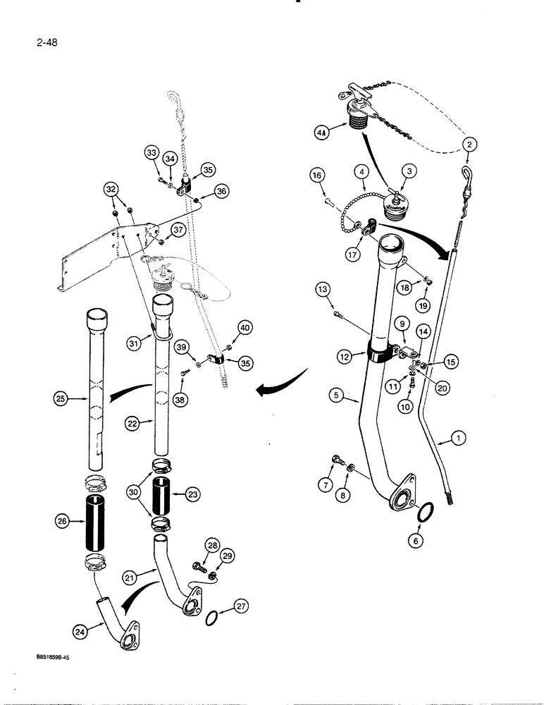 Схема запчастей Case 455C - (2-48) - ENGINE DIPSTICK AND FILL TUBE (02) - ENGINE