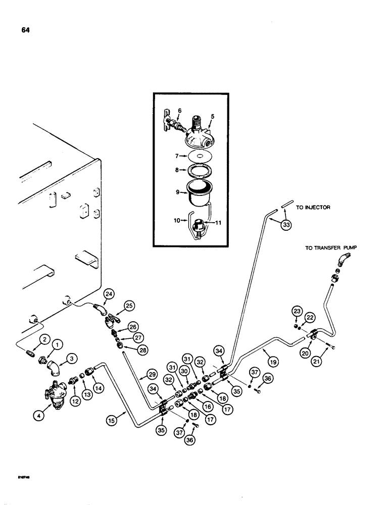 Схема запчастей Case 855C - (064) - FUEL LINES (02) - FUEL SYSTEM