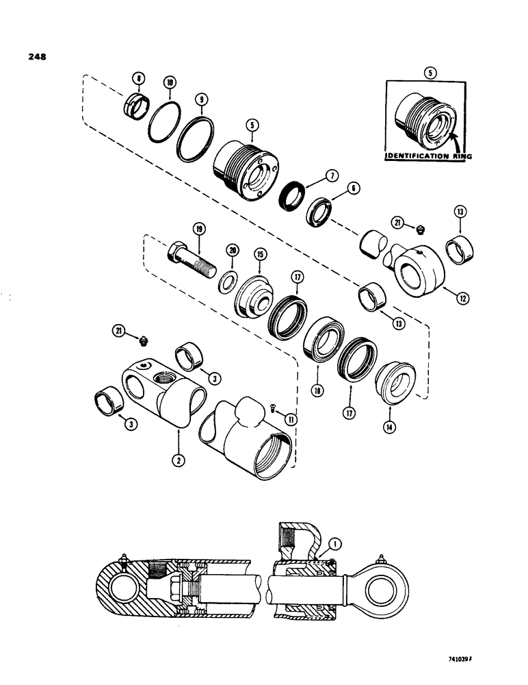 Схема запчастей Case 35 - (248) - G34293 LOADER GRAPPLE CYLINDER, WITH TWO PIECE PISTON 