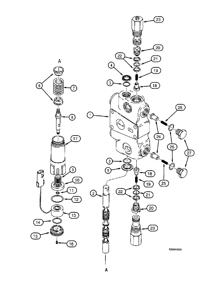 Схема запчастей Case 590SL - (8-79A) - LOADER CONTROL VALVE, BUCKET SECTION - WITH MAGNETIC DETENT, AND CIRCUIT RELIEF VALVE (08) - HYDRAULICS