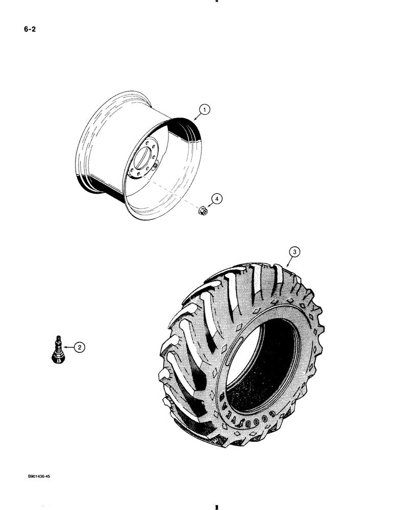 Схема запчастей Case 580K - (6-002) - REAR WHEELS AND TIRES (06) - POWER TRAIN