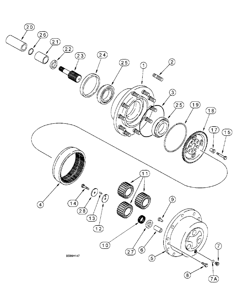 Схема запчастей Case 570LXT - (6-102) - REAR DRIVE AXLE, PLANETARY (06) - POWER TRAIN