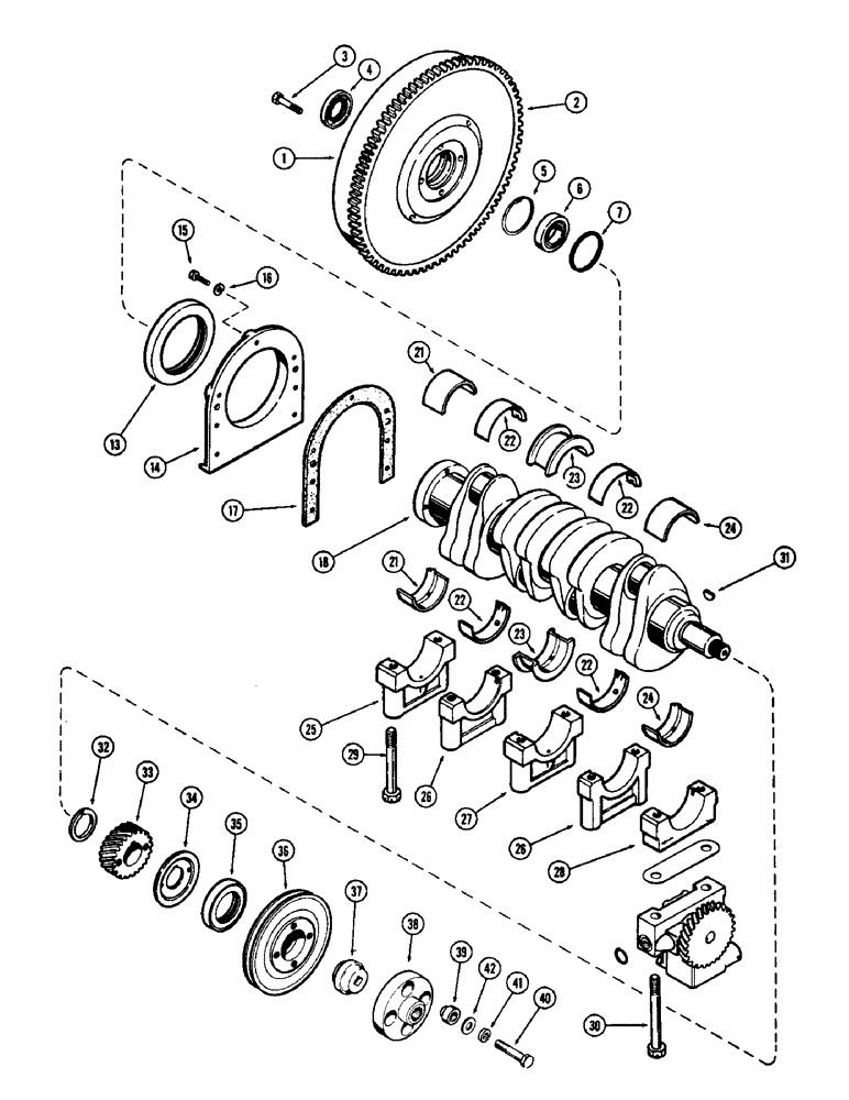 Схема запчастей Case 480CK - (014) - CRANKSHAFT AND FLYWHEEL, (188) DIESEL ENGINE 