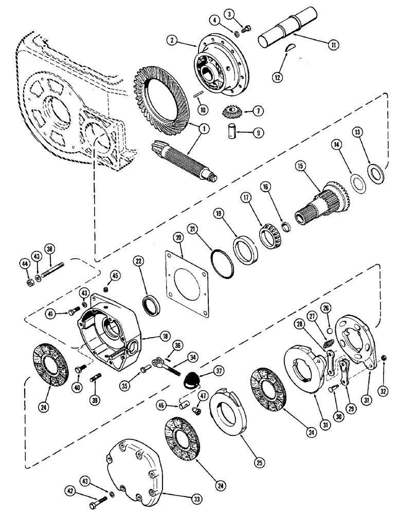 Схема запчастей Case 680CK - (088) - DIFFERENTIAL BRAKES (33) - BRAKES & CONTROLS