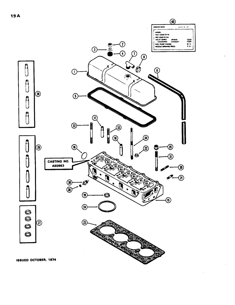 Схема запчастей Case 480B - (019A) - CYLINDER HEAD AND COVER, (188) DIESEL ENGINE, USED PRIOR TO ENGINE SERIAL NUMBER 2711005 